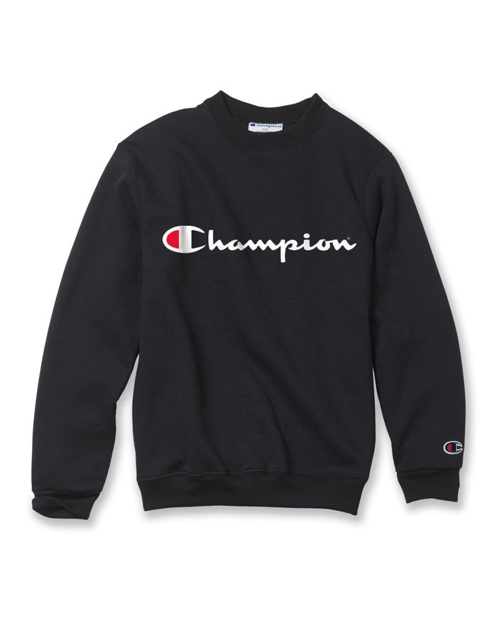 Champion Double Dry Script Logo Erkek Çocuk Sweatshirt Siyah ( WGUFBM624 )